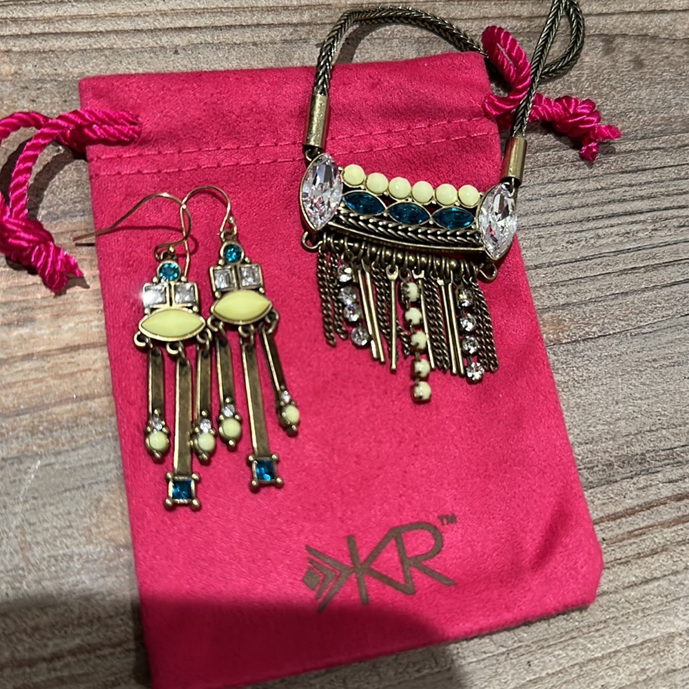 K&R by Silpada Necklace and Earring Set | Brass,Crystals, Beads & Fringe